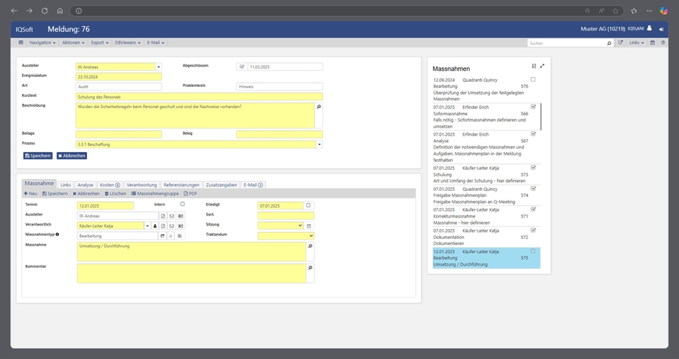 IQSoft – Meldungen und Massnahmen